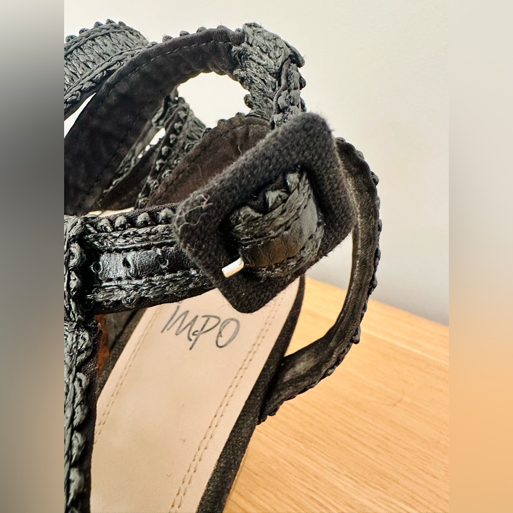 Black raffia ankle strap wedge heels - Picture 3 of 9